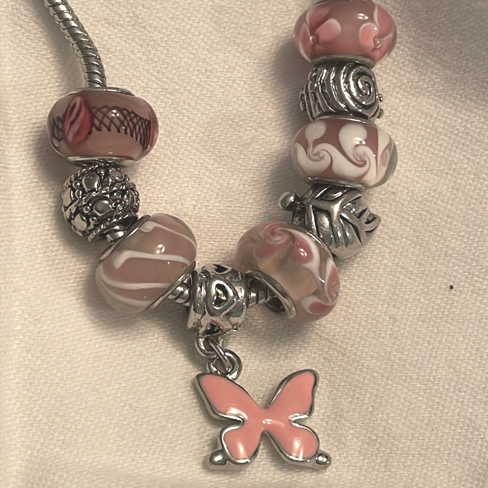 Pink Enamel Butterfly Bracelet